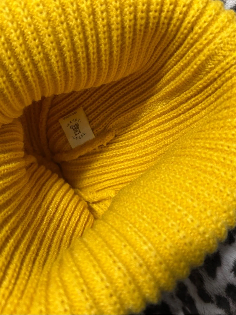 Teddy Fresh Yellow Ribbed Knit Beanie with Logo Patch